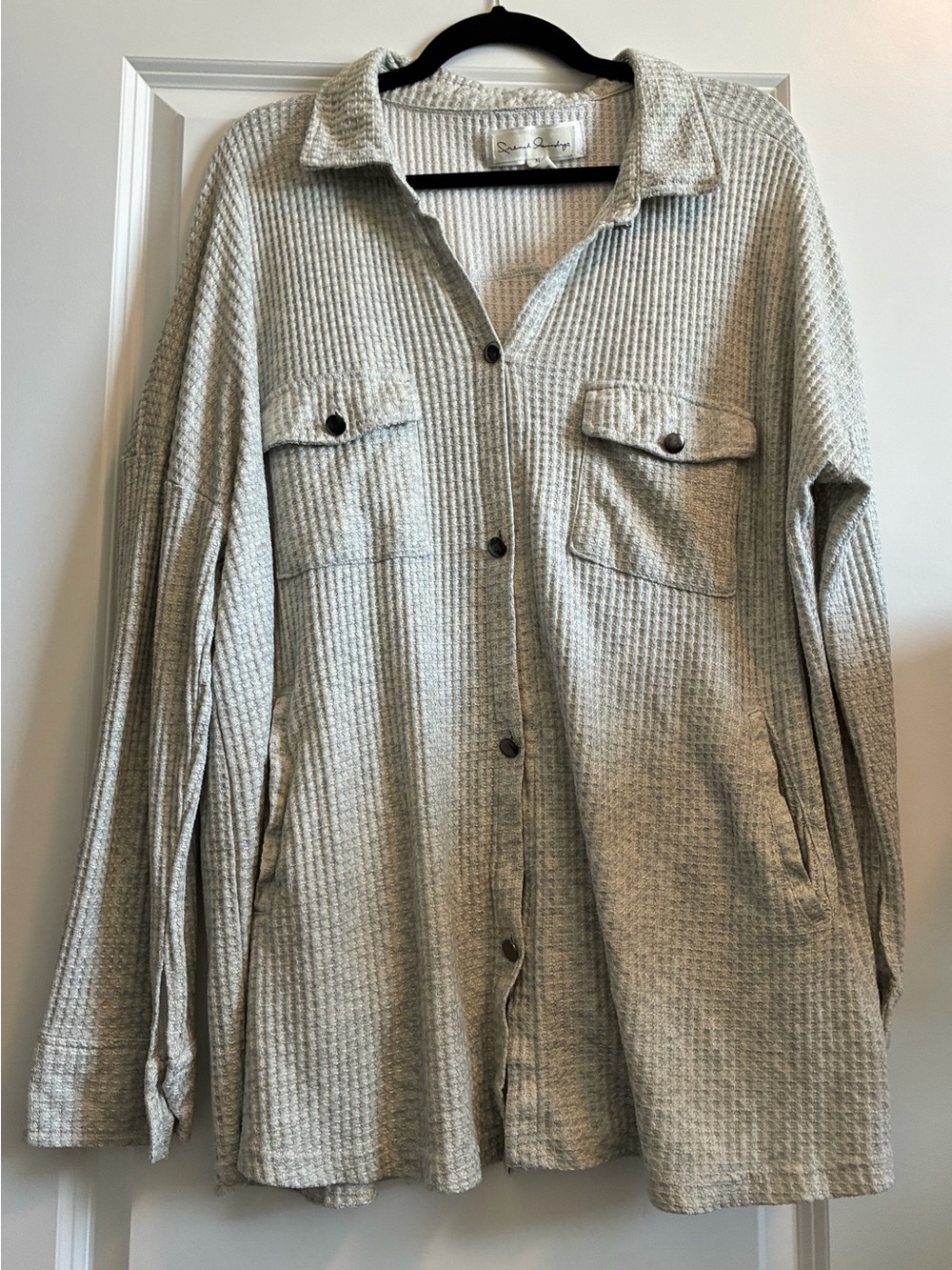 French Laundry Light Gray Waffle-Knit Button-Up Shirt Jacket